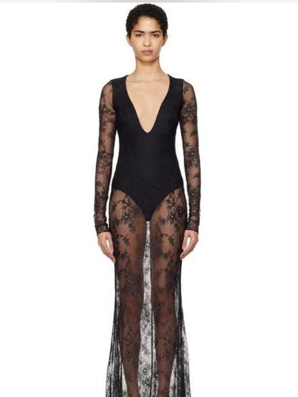 Skims ultra fine plunge lace dress